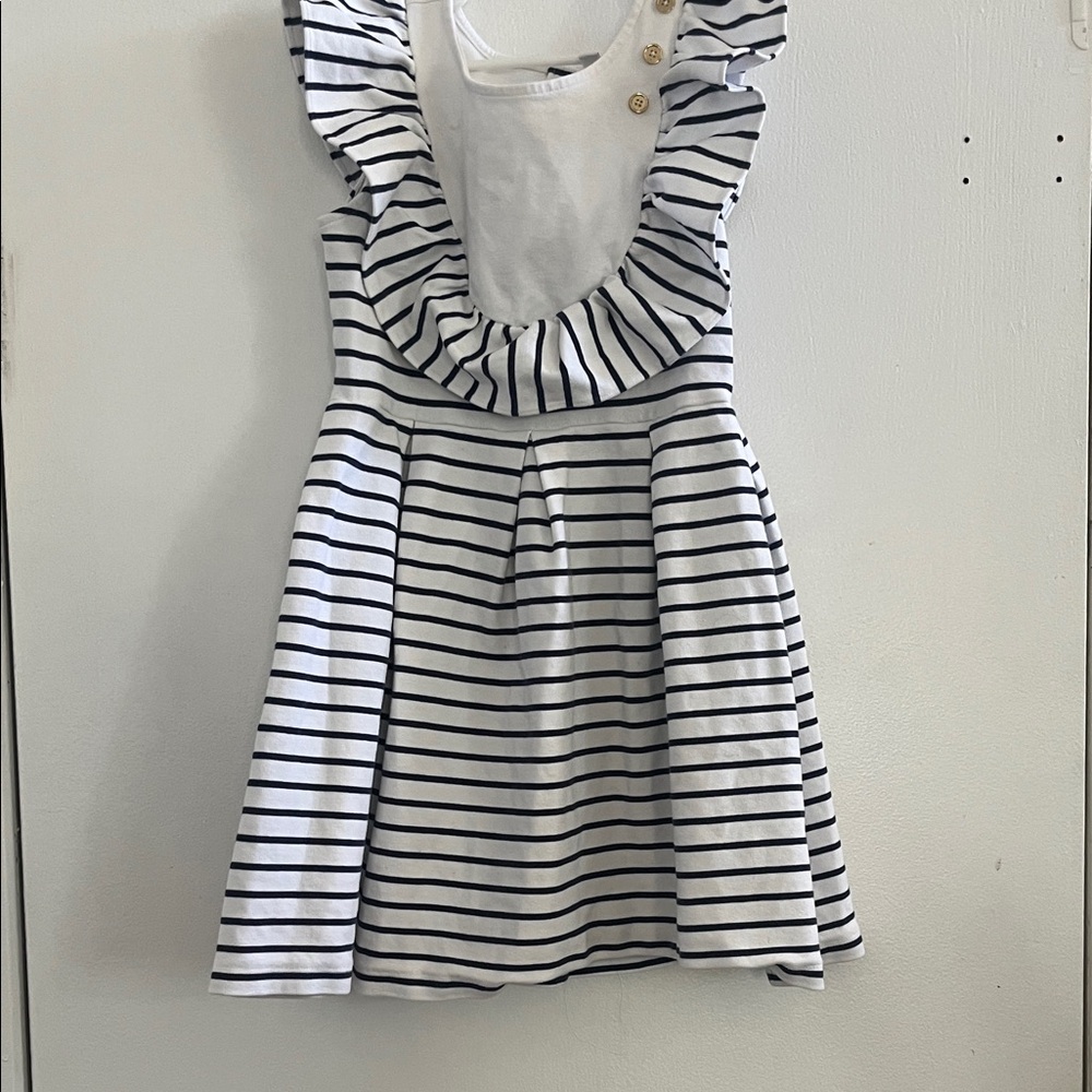 Janie and Jack Striped blue and white Ruffle Kids Dress Sz 10